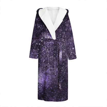 Dark Purple Cosmos Galaxy Space Print Hooded Bathrobe