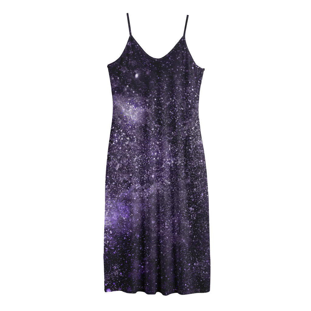 Dark Purple Cosmos Galaxy Space Print Jersey Midi Cami Dress