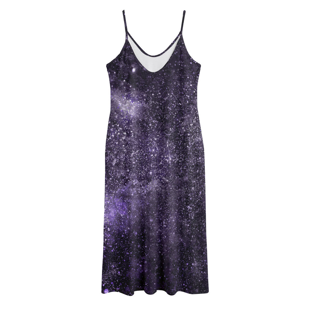 Dark Purple Cosmos Galaxy Space Print Jersey Midi Cami Dress