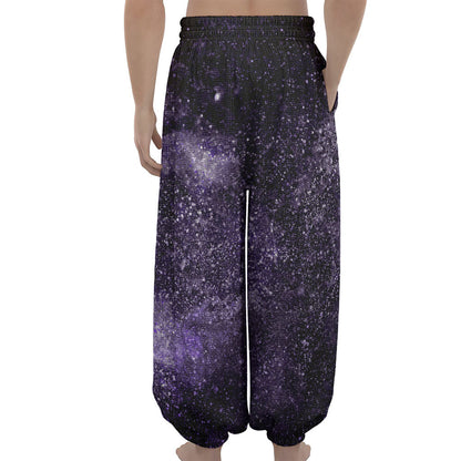 Dark Purple Cosmos Galaxy Space Print Lantern Pants