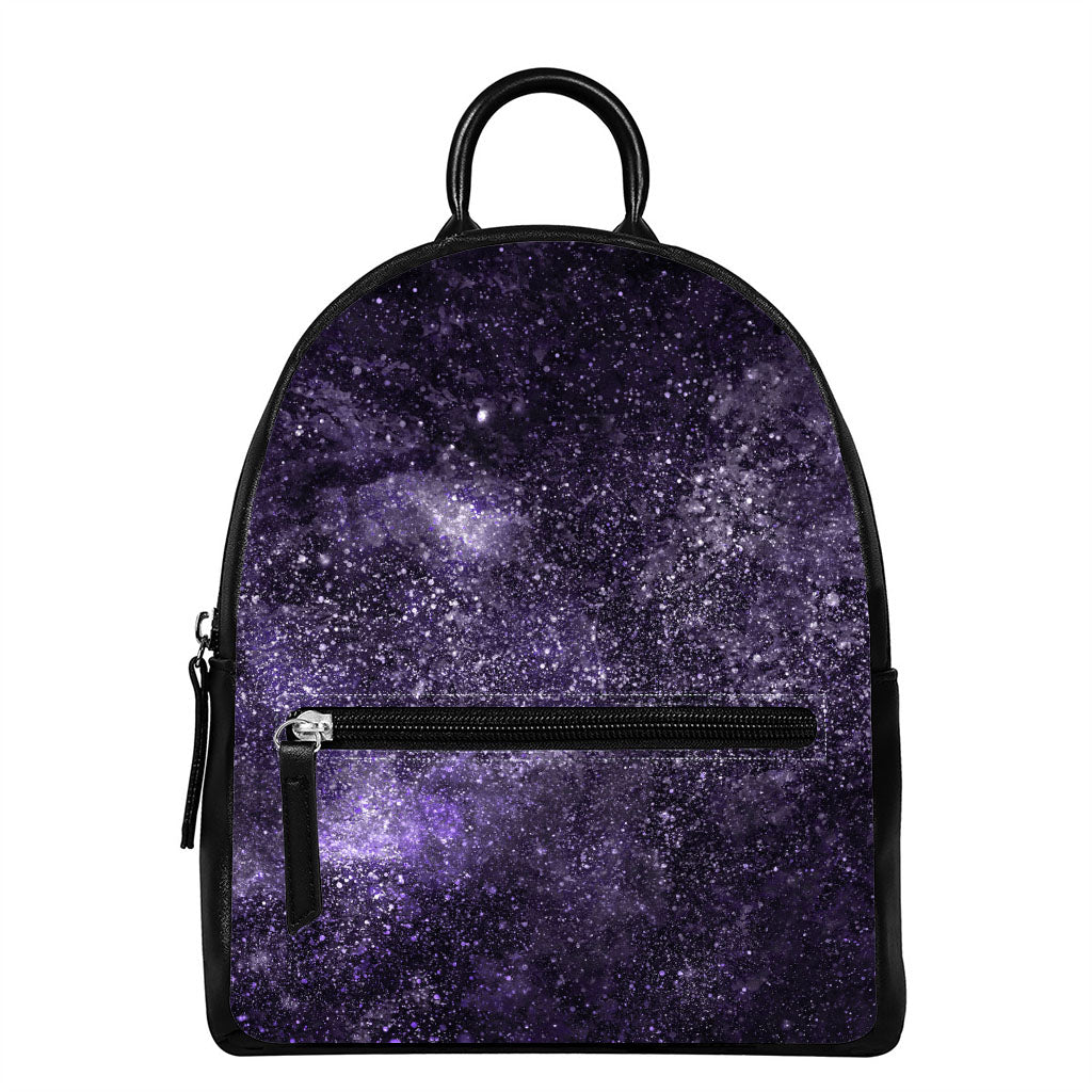 Dark Purple Cosmos Galaxy Space Print Leather Backpack
