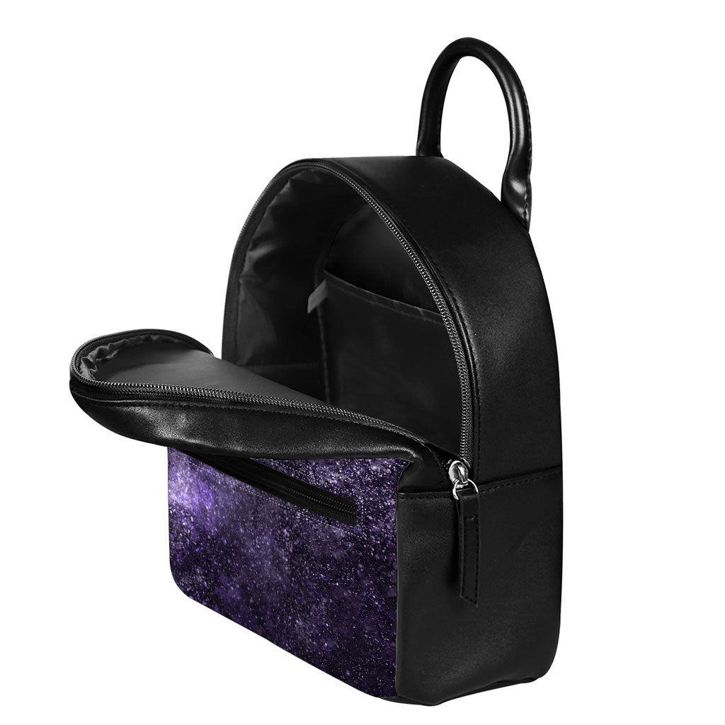Dark Purple Cosmos Galaxy Space Print Leather Backpack