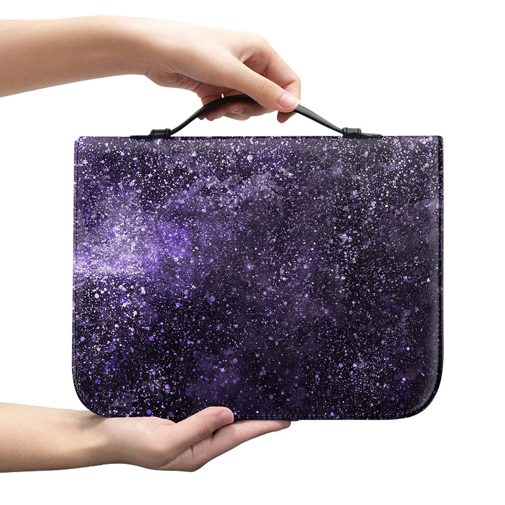 Dark Purple Cosmos Galaxy Space Print Leather Bible Cover