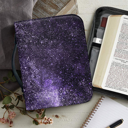 Dark Purple Cosmos Galaxy Space Print Leather Bible Cover