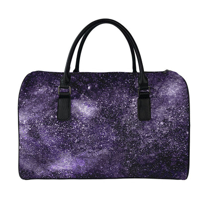Dark Purple Cosmos Galaxy Space Print Leather Duffle Bag