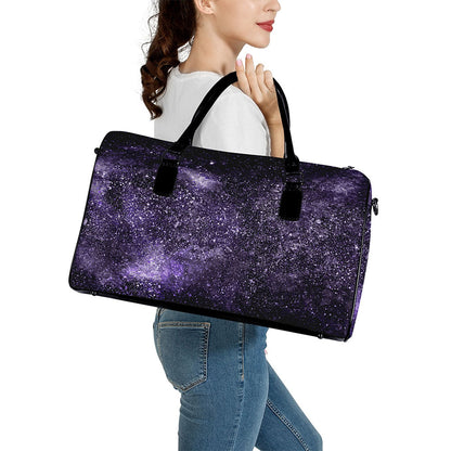 Dark Purple Cosmos Galaxy Space Print Leather Duffle Bag