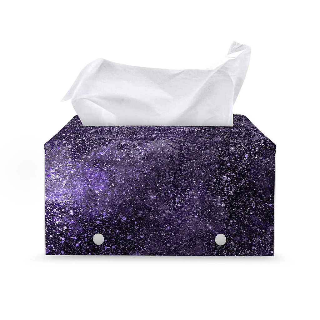 Dark Purple Cosmos Galaxy Space Print Leather Tissue Box Cover
