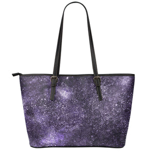 Dark Purple Cosmos Galaxy Space Print Leather Tote Bag