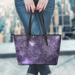 Dark Purple Cosmos Galaxy Space Print Leather Tote Bag