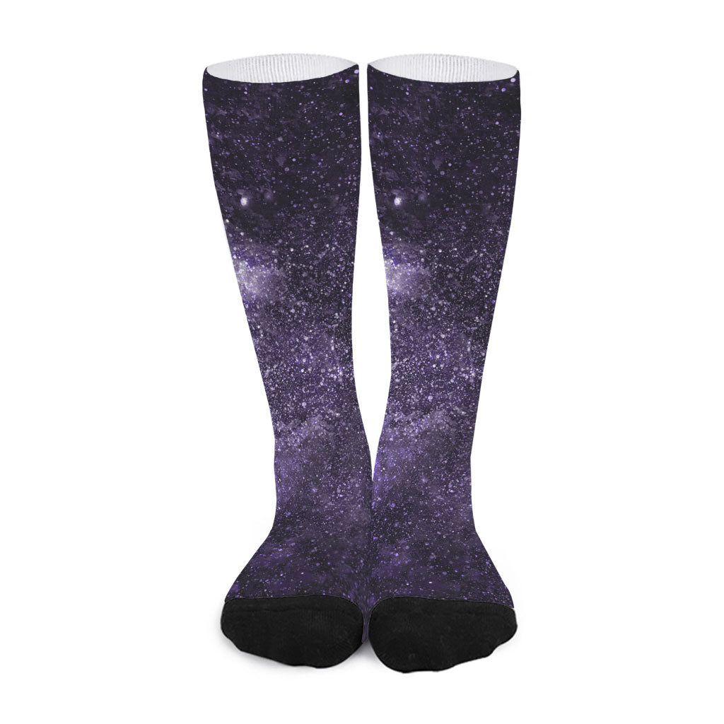 Dark Purple Cosmos Galaxy Space Print Long Socks