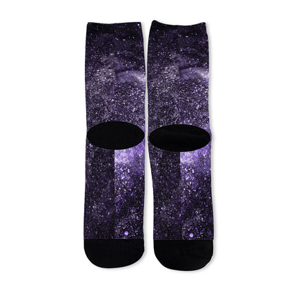 Dark Purple Cosmos Galaxy Space Print Long Socks