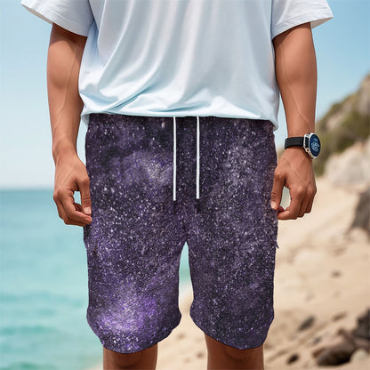 Dark Purple Cosmos Galaxy Space Print Men's Cargo Shorts