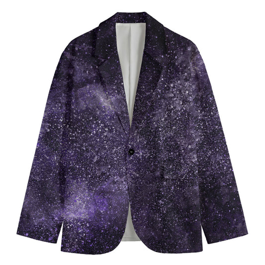 Dark Purple Cosmos Galaxy Space Print Men's Cotton Blazer