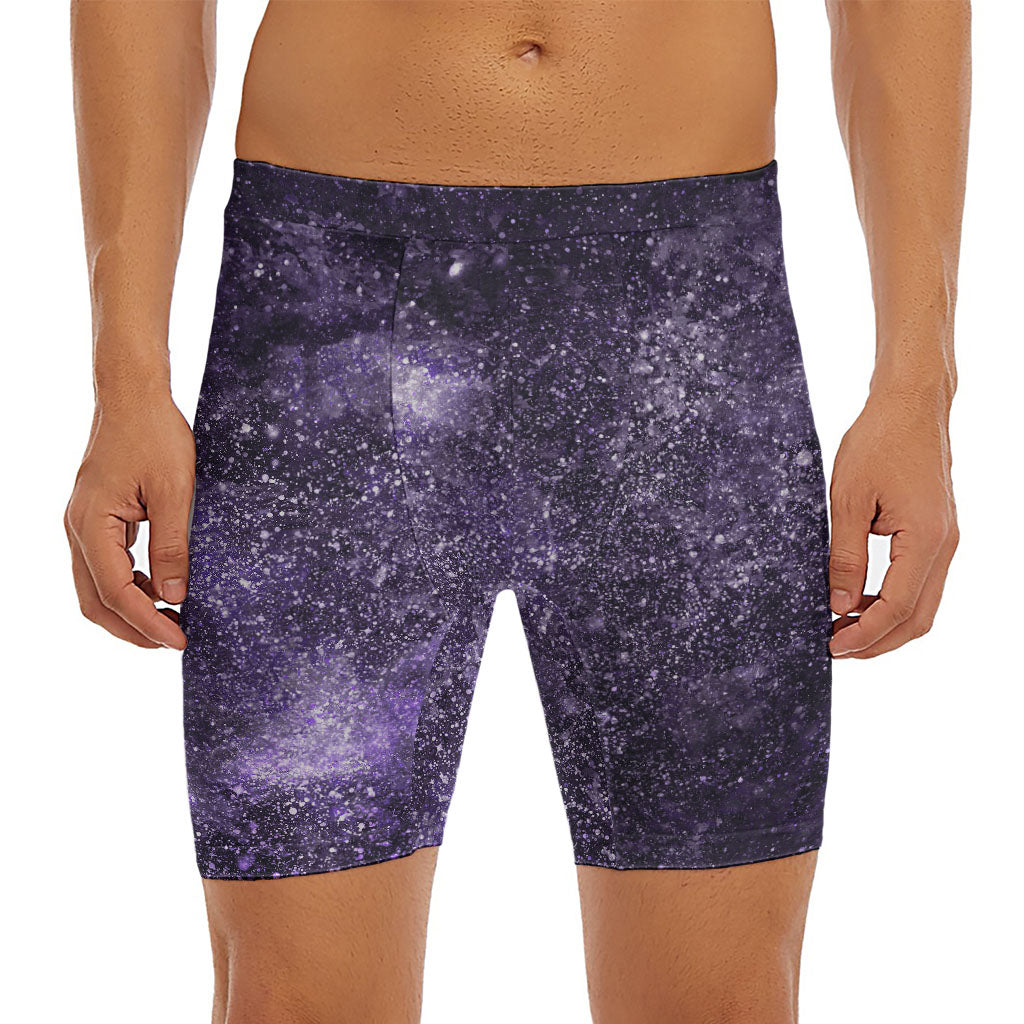 Dark Purple Cosmos Galaxy Space Print Men's Long Boxer Briefs