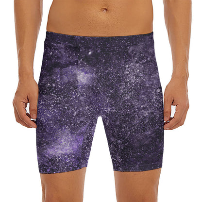 Dark Purple Cosmos Galaxy Space Print Men's Long Boxer Briefs
