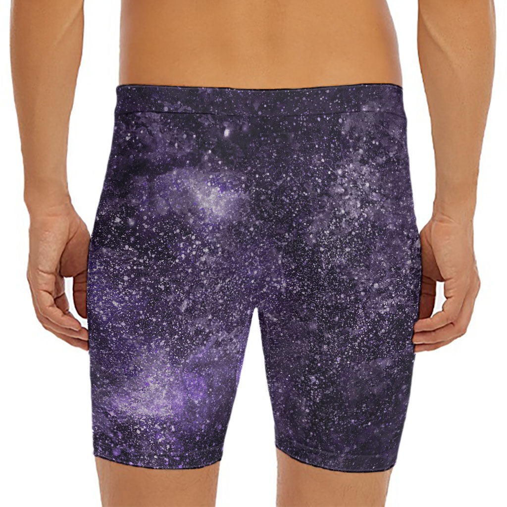 Dark Purple Cosmos Galaxy Space Print Men's Long Boxer Briefs
