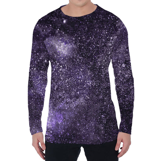 Dark Purple Cosmos Galaxy Space Print Men's Long Sleeve T-Shirt