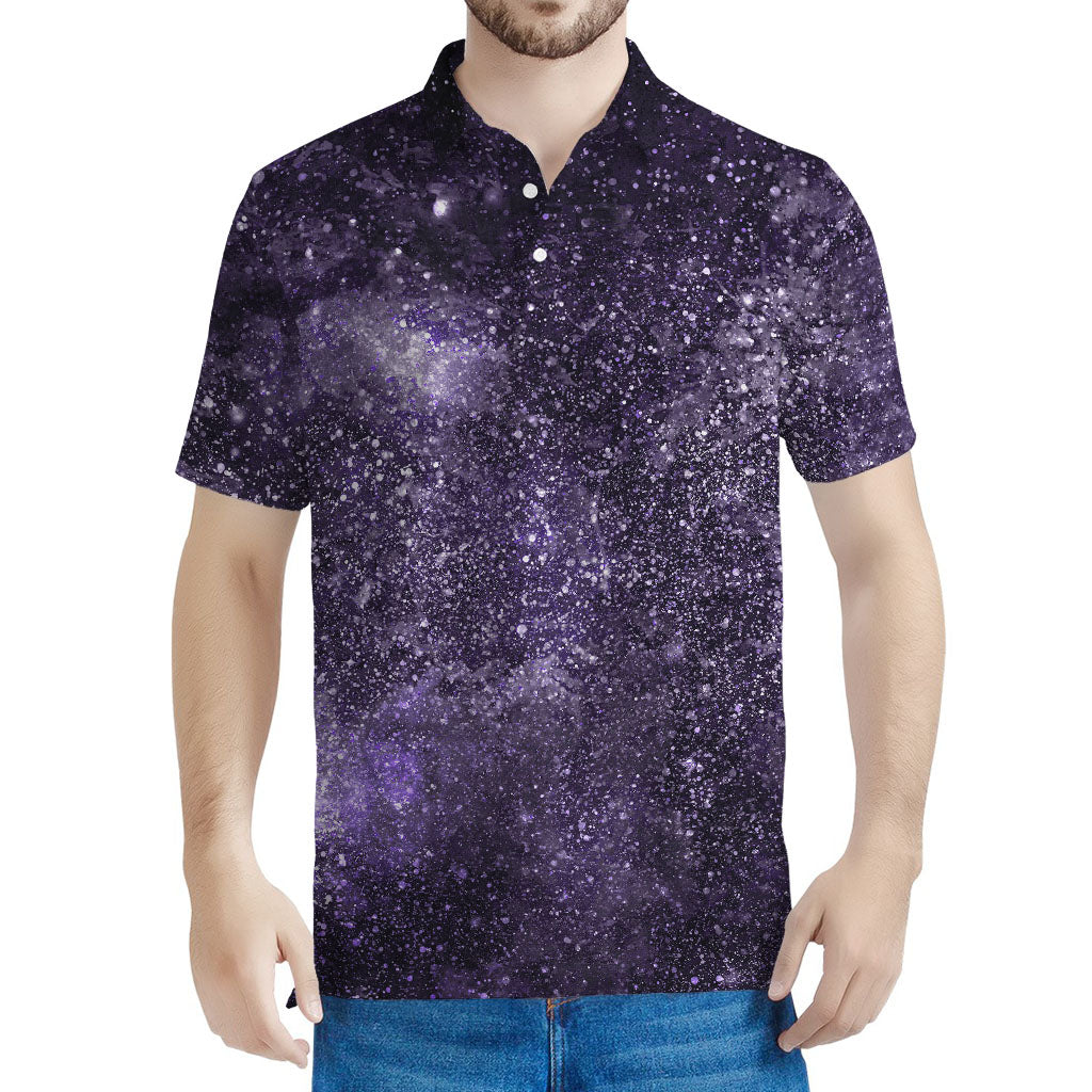 Dark Purple Cosmos Galaxy Space Print Men's Polo Shirt