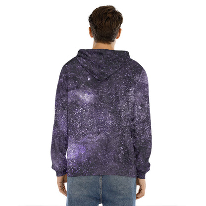 Dark Purple Cosmos Galaxy Space Print Men's Velvet Pullover Hoodie