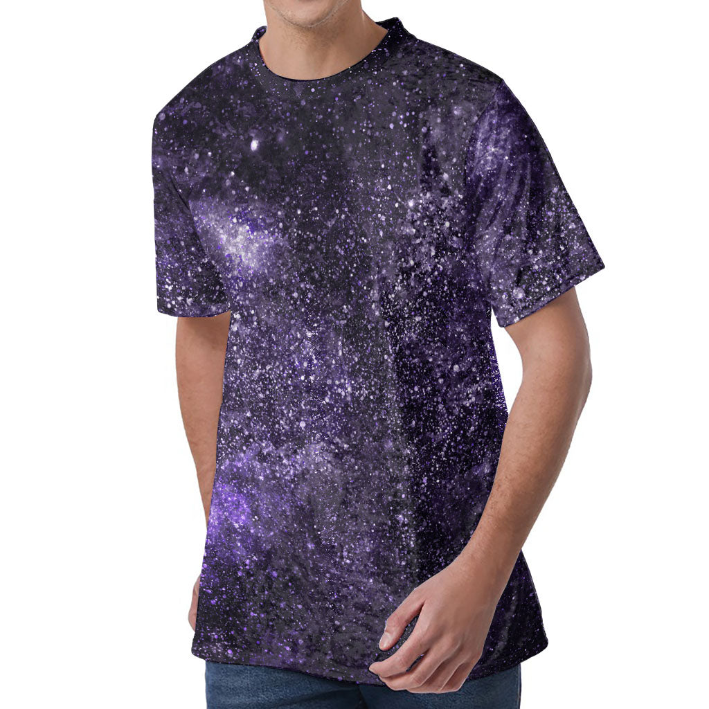 Dark Purple Cosmos Galaxy Space Print Men's Velvet T-Shirt