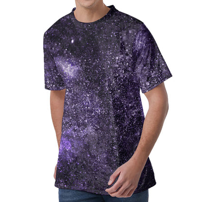 Dark Purple Cosmos Galaxy Space Print Men's Velvet T-Shirt