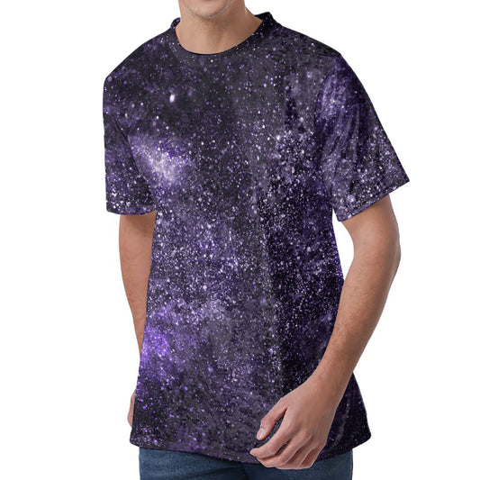 Dark Purple Cosmos Galaxy Space Print Men's Velvet T-Shirt