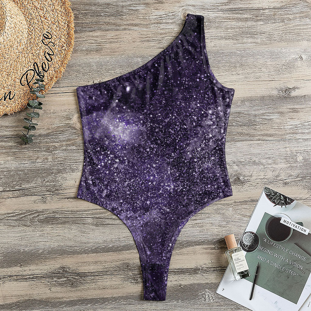 Dark Purple Cosmos Galaxy Space Print One Shoulder Bodysuit