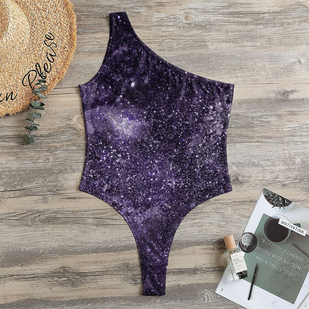 Dark Purple Cosmos Galaxy Space Print One Shoulder Bodysuit