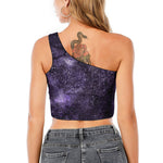 Dark Purple Cosmos Galaxy Space Print One Shoulder Crop Top