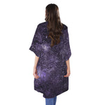 Dark Purple Cosmos Galaxy Space Print Open Front Beach Cover Up
