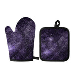 Dark Purple Cosmos Galaxy Space Print Oven Mitt And Pot Holder Set