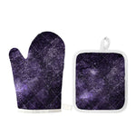 Dark Purple Cosmos Galaxy Space Print Oven Mitt And Pot Holder Set