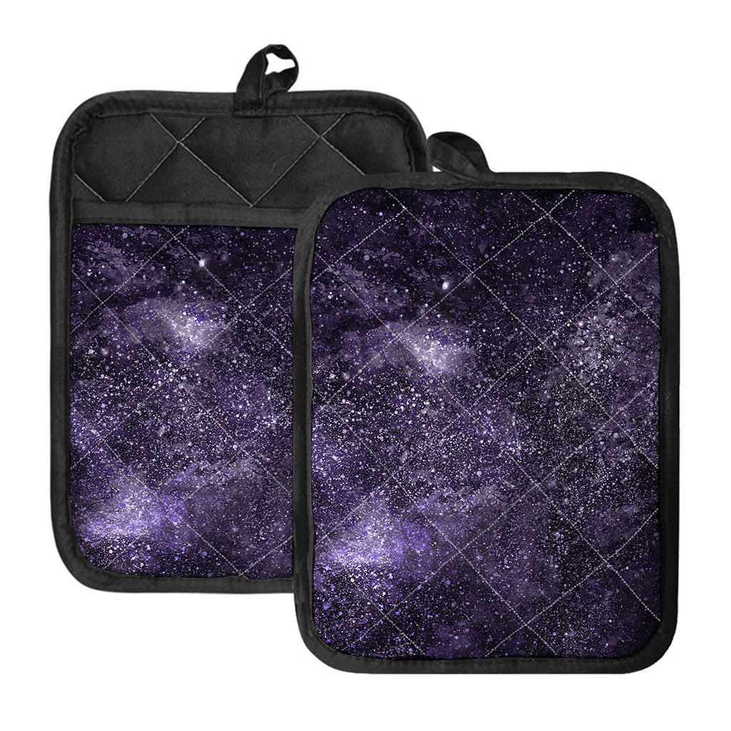 Dark Purple Cosmos Galaxy Space Print Pot Holders With Pocket