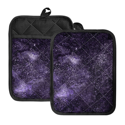 Dark Purple Cosmos Galaxy Space Print Pot Holders With Pocket