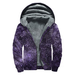 Dark Purple Cosmos Galaxy Space Print Sherpa Lined Zip Up Hoodie
