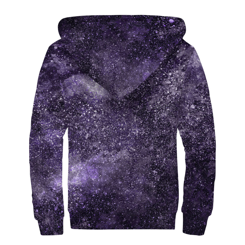 Dark Purple Cosmos Galaxy Space Print Sherpa Lined Zip Up Hoodie