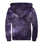 Dark Purple Cosmos Galaxy Space Print Sherpa Lined Zip Up Hoodie