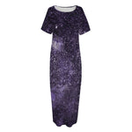 Dark Purple Cosmos Galaxy Space Print Short Sleeve Long Nightdress