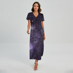 Dark Purple Cosmos Galaxy Space Print Short Sleeve Maxi Dress
