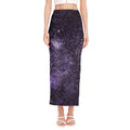 Dark Purple Cosmos Galaxy Space Print Side Slit Maxi Skirt