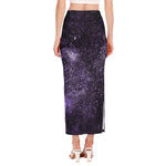 Dark Purple Cosmos Galaxy Space Print Side Slit Maxi Skirt