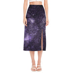 Dark Purple Cosmos Galaxy Space Print Side Slit Midi Skirt