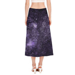 Dark Purple Cosmos Galaxy Space Print Side Slit Midi Skirt