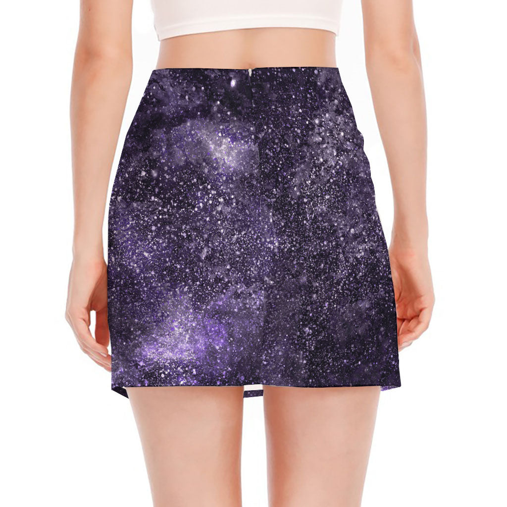 Dark Purple Cosmos Galaxy Space Print Side Slit Mini Skirt