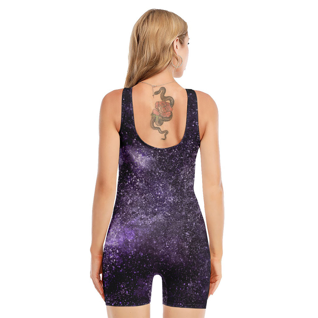 Dark Purple Cosmos Galaxy Space Print Sleeveless One Piece Swimsuit