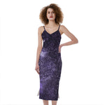 Dark Purple Cosmos Galaxy Space Print Slim Fit Midi Cami Dress