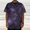 Dark Purple Cosmos Galaxy Space Print Textured Short Sleeve Shirt