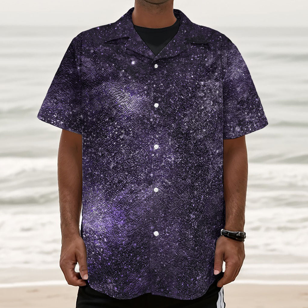 Dark Purple Cosmos Galaxy Space Print Textured Short Sleeve Shirt