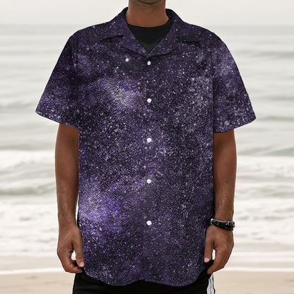 Dark Purple Cosmos Galaxy Space Print Textured Short Sleeve Shirt