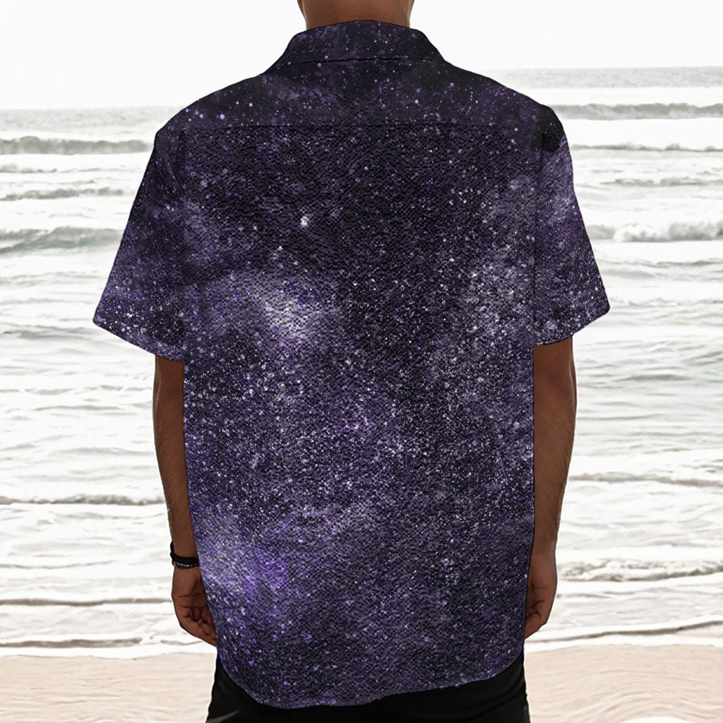 Dark Purple Cosmos Galaxy Space Print Textured Short Sleeve Shirt